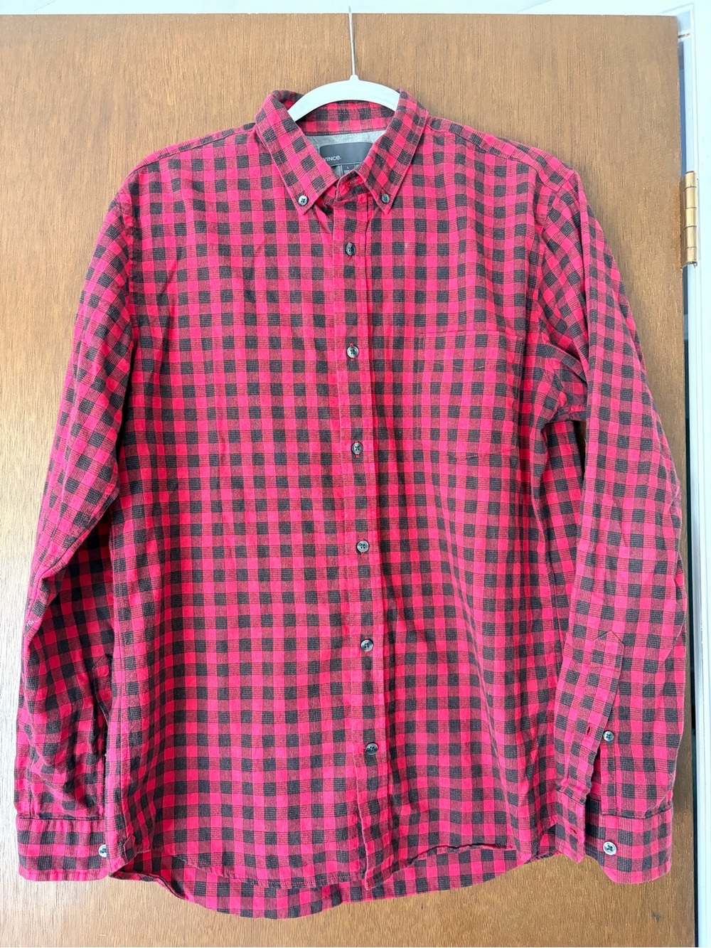 Vince luxury Men's Red and Black Check Button-Down Shirt